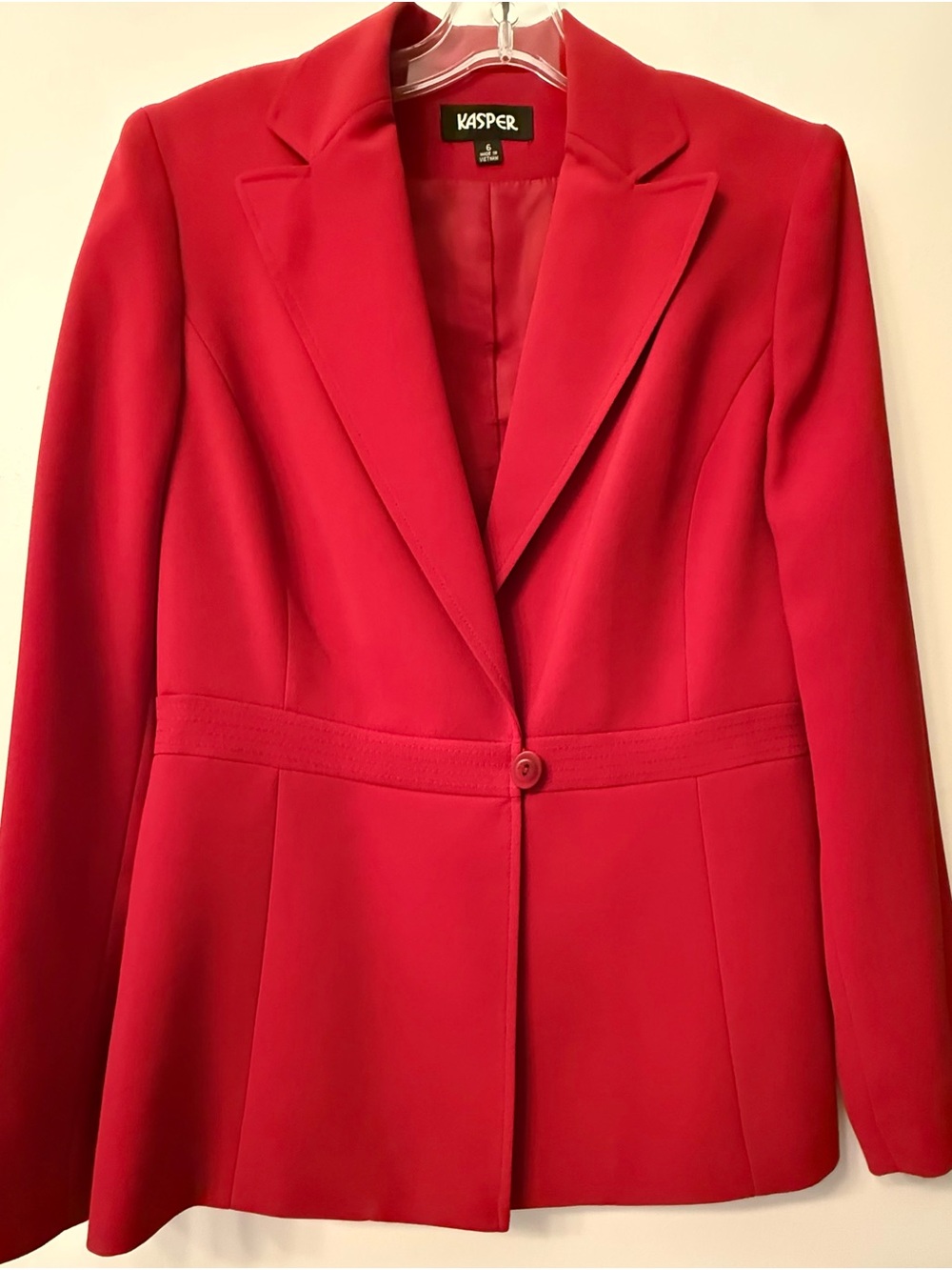 Kasper Red Single-Button Notched Lapel Blazer